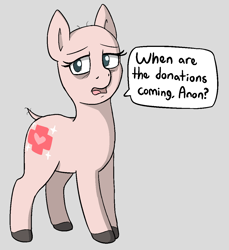 Size: 1021x1114 | Tagged: safe, artist:heretichesh, imported from derpibooru, oc, oc:make a wish, earth pony, pony, art pack:marenheit 451 post-pack, bags under eyes, bald, cancer (disease), cutie mark, dialogue, female, furless, mare, sad, sick, solo, text