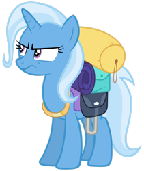 Size: 2249x2667 | Tagged: safe, artist:tardifice, imported from derpibooru, trixie, pony, to where and back again, backpack, female, hatless, missing accessory, simple background, solo, transparent background, trixie is not amused, unamused, vector