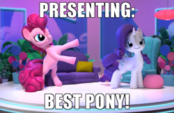 Size: 650x425 | Tagged: safe, edit, edited screencap, imported from derpibooru, screencap, pinkie pie, rarity, hello pinkie pie, best pony, caption, couch, image macro, text, truth