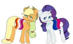 Size: 3162x1909 | Tagged: safe, artist:hellscrossing, imported from derpibooru, applejack, rarity, earth pony, unicorn, bisexual pride flag, commissioner:raritybro, female, lesbian, lesbian pride flag, pride, pride flag, rarijack, shipping, simple background, transparent background