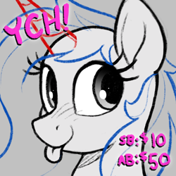 Size: 1200x1200 | Tagged: safe, artist:selenophile, imported from derpibooru, :p, bust, female, looking sideways, looking to side, mare, monochrome, portrait, tongue out, ych example, your character here