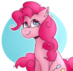 Size: 1886x1830 | Tagged: safe, artist:baneenix, imported from derpibooru, pinkie pie, earth pony, pony, abstract background, circle background, cute, diapinkes, ear fluff, female, mare, sitting, smiling, solo