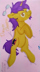 Size: 2138x3879 | Tagged: safe, artist:exobass, imported from derpibooru, oc, oc:dawn chaser, pony, unicorn, glasses, horn, male, marker drawing, pillow, traditional art, unicorn oc