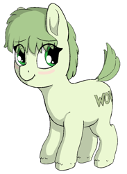 Size: 744x1018 | Tagged: safe, artist:heretichesh, imported from derpibooru, oc, oc only, oc:verdant surprise, earth pony, pony, blushing, female, filly, green eyes, solo