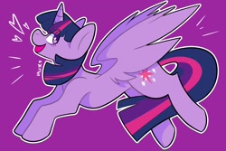 Size: 1800x1200 | Tagged: safe, artist:valkyrave, imported from derpibooru, twilight sparkle, alicorn, pony, female, heart, purple background, simple background, smiling, solo, spread wings, twilight sparkle (alicorn), wings