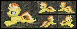 Size: 4568x1754 | Tagged: safe, artist:peruserofpieces, imported from derpibooru, spitfire, pegasus, pony, beanie (plushie), female, mare, photo, plushie, prone, smiling, solo, tree