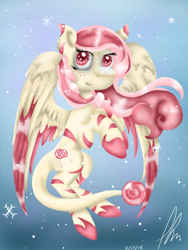 Size: 768x1024 | Tagged: safe, artist:llaurm34, imported from derpibooru, oc, oc only, oc:candy cane, pegasus, pony, flying, pegasus oc, solo, wings