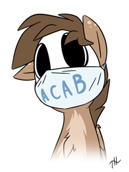 Size: 1500x2000 | Tagged: safe, artist:fakskis, imported from derpibooru, oc, oc only, oc:pencil draft, pegasus, pony, acab, bait, bust, chest fluff, duckery in the description, ear freckles, freckles, graveyard of comments, male, mask, op is a duck, politics, reaction image, stallion, wing freckles