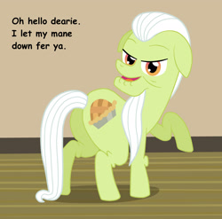 Size: 2535x2500 | Tagged: safe, artist:birdco, imported from derpibooru, granny smith, earth pony, pony, alternate hairstyle, butt, female, lidded eyes, looking back, loose hair, plot, raised hoof, solo