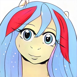 Size: 1024x1024 | Tagged: safe, artist:thisponydoesnotexist, imported from derpibooru, oc, oc only, earth pony, pony, ai content, ai generated, ambiguous facial structure, artificial intelligence, female, generator:thisponydoesnotexist, mare, multicolored hair, neural network, simple background, solo, white background