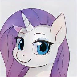Size: 1024x1024 | Tagged: safe, artist:thisponydoesnotexist, imported from derpibooru, oc, oc only, pony, unicorn, ai content, ai generated, artificial intelligence, bedroom eyes, eyeshadow, female, generator:thisponydoesnotexist, gray background, makeup, mare, neural network, not rarity, simple background, solo