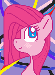 Size: 252x344 | Tagged: safe, artist:ichisaka, imported from derpibooru, pinkie pie, pony, blushing, digital art, female, pinkamena diane pie, smiling, solo