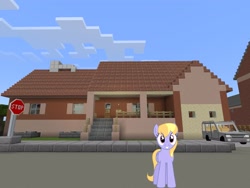 Size: 2048x1536 | Tagged: safe, artist:bluemeganium, artist:topsangtheman, imported from derpibooru, cloud kicker, pegasus, pony, car, female, house, looking at you, minecraft, photoshopped into minecraft, solo, stop sign