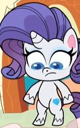 Size: 321x511 | Tagged: safe, edit, imported from derpibooru, screencap, rarity, pony, unicorn, badge of shame, my little pony: pony life, spoiler:pony life s01e13, bipedal, cropped, female, g4.5, looking down, mare, solo