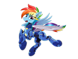 Size: 4096x3112 | Tagged: safe, artist:nekokevin, imported from derpibooru, rainbow dash, pegasus, pony, the cutie re-mark, alternate hairstyle, alternate timeline, amputee, apocalypse dash, armor, artificial wings, augmented, crystal war timeline, eye scar, female, high res, mare, open mouth, prosthetic limb, prosthetic wing, prosthetics, scar, simple background, solo, torn ear, transparent background, wings