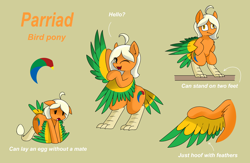 Size: 3676x2396 | Tagged: safe, artist:pencil bolt, imported from derpibooru, oc, oc only, oc:parriad, anthro, bird, bird pone, harpy, hybrid, monster pony, original species, pony, derp, egg, female, solo, wavy mouth, wings