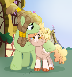 Size: 1273x1357 | Tagged: safe, artist:leanne264, imported from derpibooru, oc, oc only, oc:cedarwood, oc:phoenix, pony, colt, male, offspring, parent:mud briar, parent:tree hugger, stallion