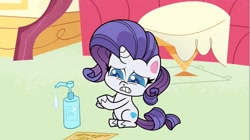 Size: 1232x690 | Tagged: safe, imported from derpibooru, screencap, rarity, pony, my little pony: pony life, sick day, spoiler:pony life s01e20, g4.5, hand sanitizer, hoof sanitizer