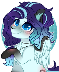 Size: 2052x2500 | Tagged: safe, artist:2pandita, imported from derpibooru, part of a set, oc, oc only, pegasus, pony, bust, commission, female, mare, portrait, raised hoof, sitting, smiling, solo, ych result