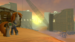 Size: 2560x1440 | Tagged: safe, artist:phenioxflame, artist:steamyart, derpibooru exclusive, imported from derpibooru, oc, oc:littlepip, pony, unicorn, fallout equestria, 3d, apocalypse, ruins, sand, sfm pony, source filmmaker