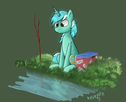 Size: 2649x2130 | Tagged: safe, artist:wevepon3, imported from derpibooru, bon bon, lyra heartstrings, sweetie drops, pony, unicorn, cute, female, grass, high res, lesbian, looking down, luggage, lyrabon, mare, meme, shipping, sitting, sitting lyra, solo, stick, sun, water