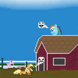 Size: 800x800 | Tagged: safe, artist:nitobit, artist:silent pone, derpibooru exclusive, imported from derpibooru, applejack, rainbow dash, earth pony, pegasus, pig, pony, 28 pranks later, bed, covered in mud, female, mare, mud, muddy, pixel art, scene interpretation