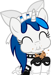 Size: 1070x1576 | Tagged: safe, artist:earth_pony_colds, imported from derpibooru, oc, oc:feathertrap, unicorn, cheek bulge, clothes, cookie, crossdressing, eating, eyes closed, food, maid, male, show accurate, trap