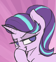 Size: 873x971 | Tagged: safe, artist:t72b, imported from derpibooru, starlight glimmer, pony, unicorn, boop, bust, cropped, no pupils, portrait, self-boop, smiling, smug, solo