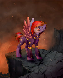 Size: 4012x4931 | Tagged: safe, artist:pozya1007, imported from derpibooru, rainbow dash, pegasus, pony, the cutie re-mark, absurd resolution, alternate timeline, apocalypse dash, crystal war timeline, cute, dashabetes, female, solo, torn ear