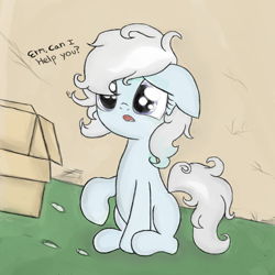 Size: 512x512 | Tagged: safe, artist:otherdrawfag, imported from derpibooru, oc, oc:rainy patter, /mlp/, alley, alleyway, box, cute, female, filly, greentext, mystery filly, ocbetes, orphan, text