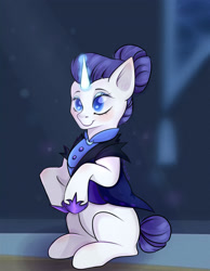 Size: 2149x2763 | Tagged: safe, artist:pozya1007, imported from derpibooru, rarity, pony, unicorn, alternate timeline, female, high res, magic, mare, night maid rarity, nightmare takeover timeline, sitting, solo