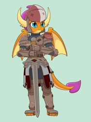 Size: 1500x2000 | Tagged: safe, artist:chedx, imported from derpibooru, smolder, dragon, armor, commission, female, for honor, knight, simple background, solo, sword, warden, weapon