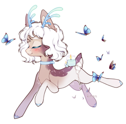 Size: 1257x1238 | Tagged: safe, artist:aniimoni, artist:kitten-in-the-jar, imported from derpibooru, oc, oc only, butterfly, original species, scented pony, antlers, female, mare, simple background, solo, transparent background