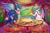 Size: 1500x980 | Tagged: safe, artist:lent, imported from derpibooru, princess celestia, princess luna, oc, oc:legendary cn, alicorn, pegasus, pony, apple, bipedal, bread, cake, food, hoof hold, table, trio