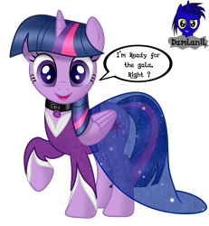 Size: 3840x4154 | Tagged: safe, artist:damlanil, imported from derpibooru, twilight sparkle, alicorn, pony, clothes, collar, comic, cute, cutie mark collar, dress, female, horn, latex, looking at you, makeup, mare, raised hoof, rubber, see-through, see-through skirt, shiny, shiny mane, show accurate, simple background, skirt, solo, talking to viewer, transparent background, twiabetes, twilight sparkle (alicorn), vector, wings