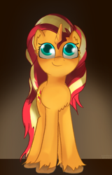 Size: 1069x1672 | Tagged: safe, artist:exploretheweb, imported from derpibooru, sunset shimmer, pony, unicorn, cute, female, mare, shimmerbetes, smiling, solo, unshorn fetlocks