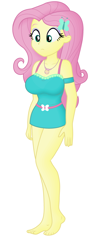 Size: 1700x4382 | Tagged: safe, edit, editor:ah96, imported from derpibooru, fluttershy, equestria girls, barefoot, big breasts, breast edit, breasts, busty fluttershy, cleavage, cropped, feet, female, geode of fauna, hair ornament, magical geodes, ms paint, simple background, solo, white background