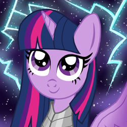 Size: 800x800 | Tagged: safe, alternate version, artist:katya, imported from derpibooru, twilight sparkle, alicorn, alternate timeline, alternate universe, armor, crystal war timeline, lightning, storm, twilight sparkle (alicorn)