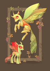 Size: 2894x4093 | Tagged: safe, artist:shore2020, imported from derpibooru, clypeus, changedling, changeling, duo, flower, flying, smiling, spread wings, wings