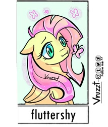 Size: 960x1122 | Tagged: safe, alternate version, artist:vruzzt, imported from derpibooru, fluttershy, butterfly, pegasus, pony, bust, female, mare, signature, smiling, solo