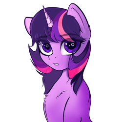 Size: 4096x4096 | Tagged: safe, artist:xxpaw2001xx, imported from derpibooru, twilight sparkle, pony, unicorn, absurd resolution, bust, chest fluff, ear fluff, eyebrows, eyebrows visible through hair, female, looking at you, mare, simple background, solo, unicorn twilight, white background, wingding eyes