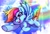 Size: 3078x2118 | Tagged: safe, artist:techycutie, imported from derpibooru, rainbow dash, sunbeam, pegasus, pony, double rainboom, cloud, dive, female, flying, lightly watermarked, open mouth, rainbow trail, sky, solo, sonic rainboom, sun, sunshine, water droplet, watermark