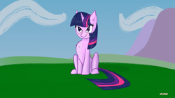 Size: 3840x2160 | Tagged: safe, artist:purblehoers, imported from derpibooru, twilight sparkle, pony, unicorn, blushing, chest fluff, cute, ear fluff, female, grass, outdoors, simple background, sitting, snootle, solo, twiabetes, unicorn twilight