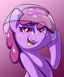 Size: 1666x2000 | Tagged: safe, artist:esfelt, imported from derpibooru, berry punch, berryshine, earth pony, pony, blushing, drool, drunk, female, hat, mare, open mouth, punch (drink), punch bowl, solo