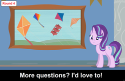 Size: 1920x1250 | Tagged: safe, artist:agrol, edit, imported from derpibooru, starlight glimmer, pony, unicorn, comic:celestia's servant interview, headmare of the school, caption, cs captions, cute, female, glimmerbetes, interview, kite, kites, mare, painting, that pony sure does love kites, youtube link in the description