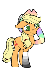 Size: 165x256 | Tagged: safe, artist:icey-wicey-1517, artist:icicle-wicicle-1517, artist:kb-gamerartist, color edit, edit, imported from derpibooru, applejack, earth pony, pony, applejack's hat, clothes, collaboration, colored, cowboy hat, female, hat, homoflexible, homoflexible pride flag, mare, pride, pride flag, rainbow socks, raised hoof, simple background, socks, solo, striped socks, transparent background