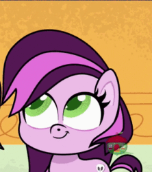 Size: 300x338 | Tagged: safe, imported from derpibooru, screencap, earth pony, pony, derpibooru, how applejack got her hat back, my little pony: pony life, spoiler:pony life s01e04, animated, cropped, cute, everything is ruined, female, forced juxtaposition, g4.5, gif, juxtaposition, juxtaposition win, lilith, mare, meme, meta, solo, squishy cube, treehouse logo, unnamed character, unnamed pony