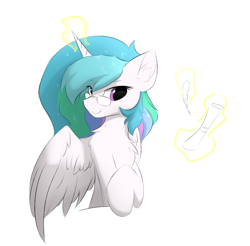 Size: 2336x2296 | Tagged: safe, artist:d.w.h.cn, imported from derpibooru, princess celestia, pony, chest fluff, cute, cutelestia, ear fluff, female, glasses, missing accessory, quill, scroll, simple background, solo, stupid sexy celestia, white background