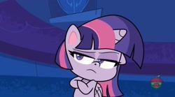 Size: 1661x921 | Tagged: safe, imported from derpibooru, screencap, twilight sparkle, pony, campfire stories, my little pony: pony life, spoiler:pony life s01e16, crossed arms, female, g4.5, solo, unamused