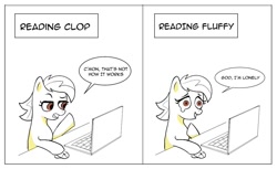 Size: 1000x612 | Tagged: safe, artist:camaleao, imported from derpibooru, oc, earth pony, pony, comic, computer, dialogue, laptop computer, solo, teary eyes